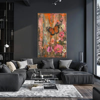 Butterfly and Blooms Rustic Abstract Artistic Poster PosterGoat