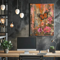 Butterfly and Blooms Rustic Abstract Artistic Poster PosterGoat