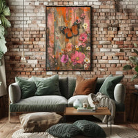Butterfly and Blooms Rustic Abstract Artistic Poster PosterGoat