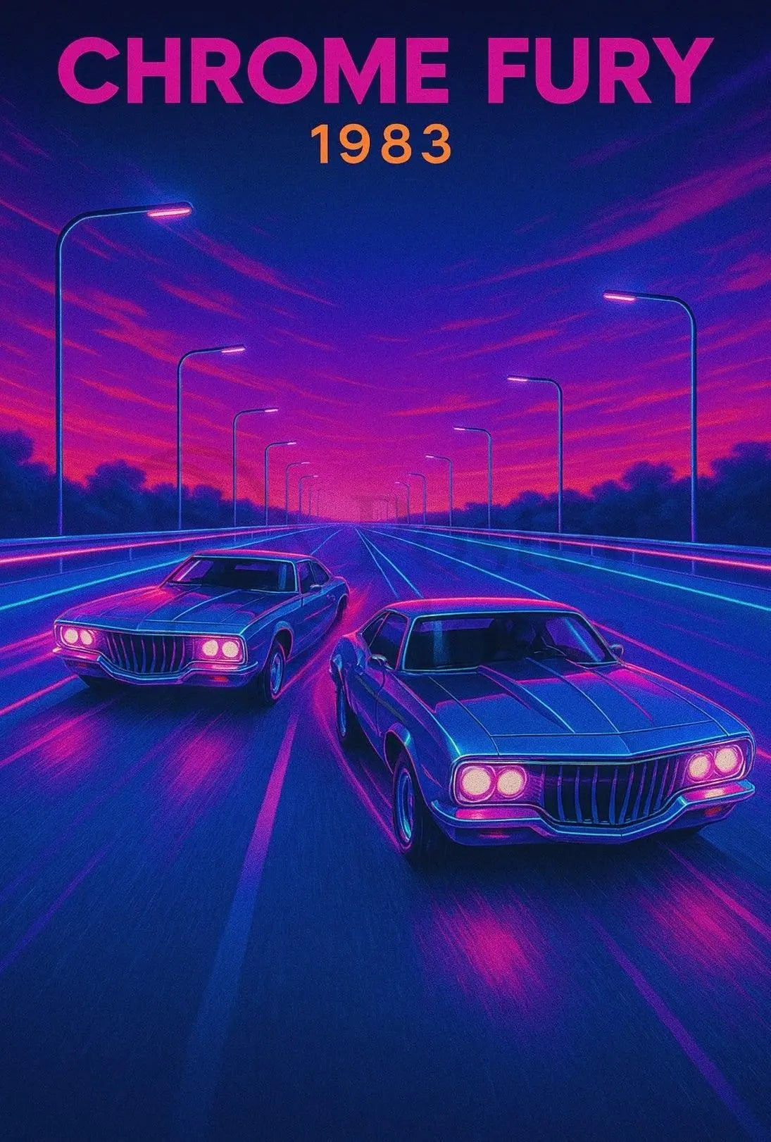 CHROME FURY Retro Muscle Cars Futuristic Sci-Fi Poster PosterGoat