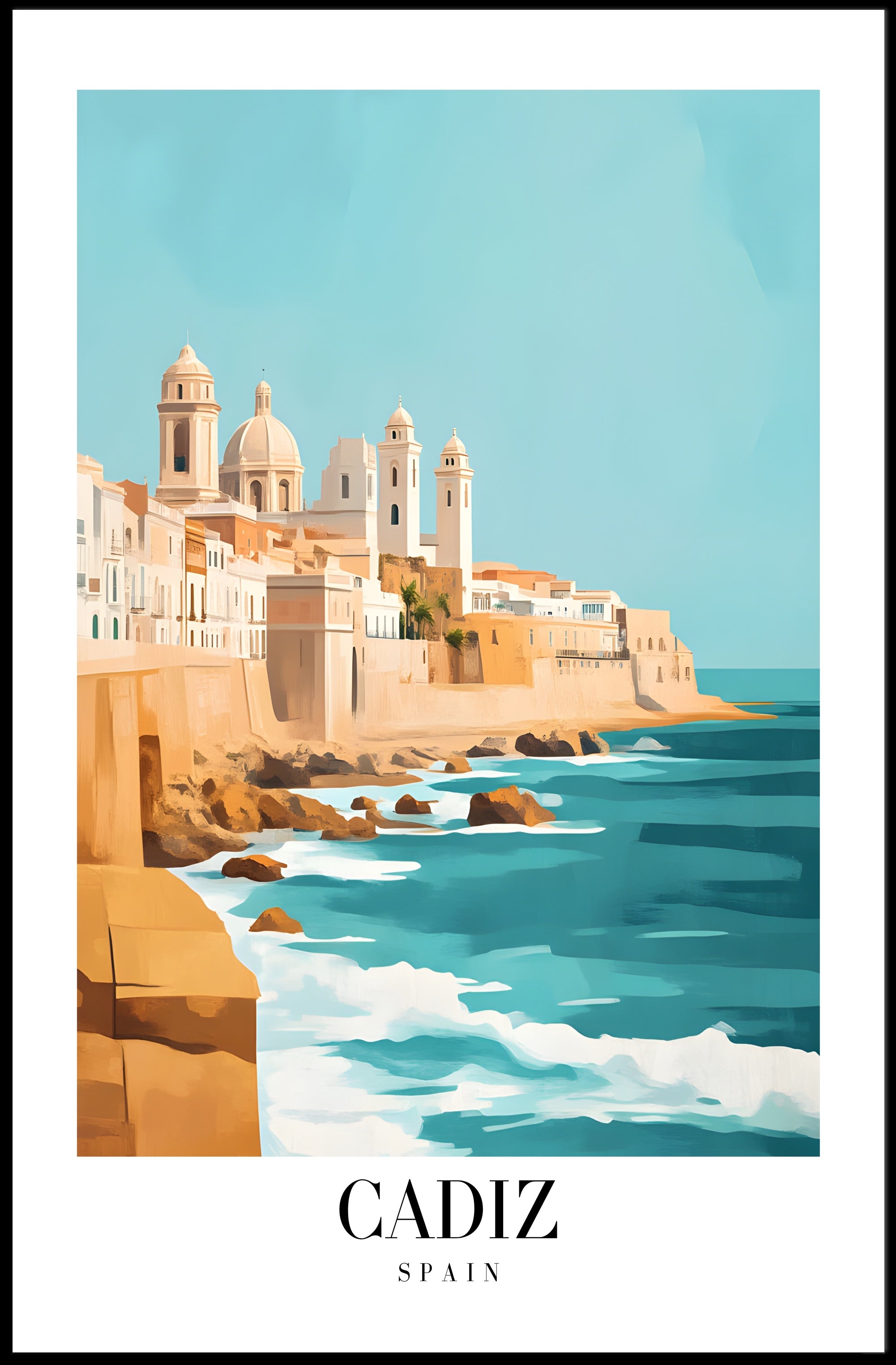 Cádiz Coastal Cityscape Illustration: Urban or Cityscape Poster PosterGoat