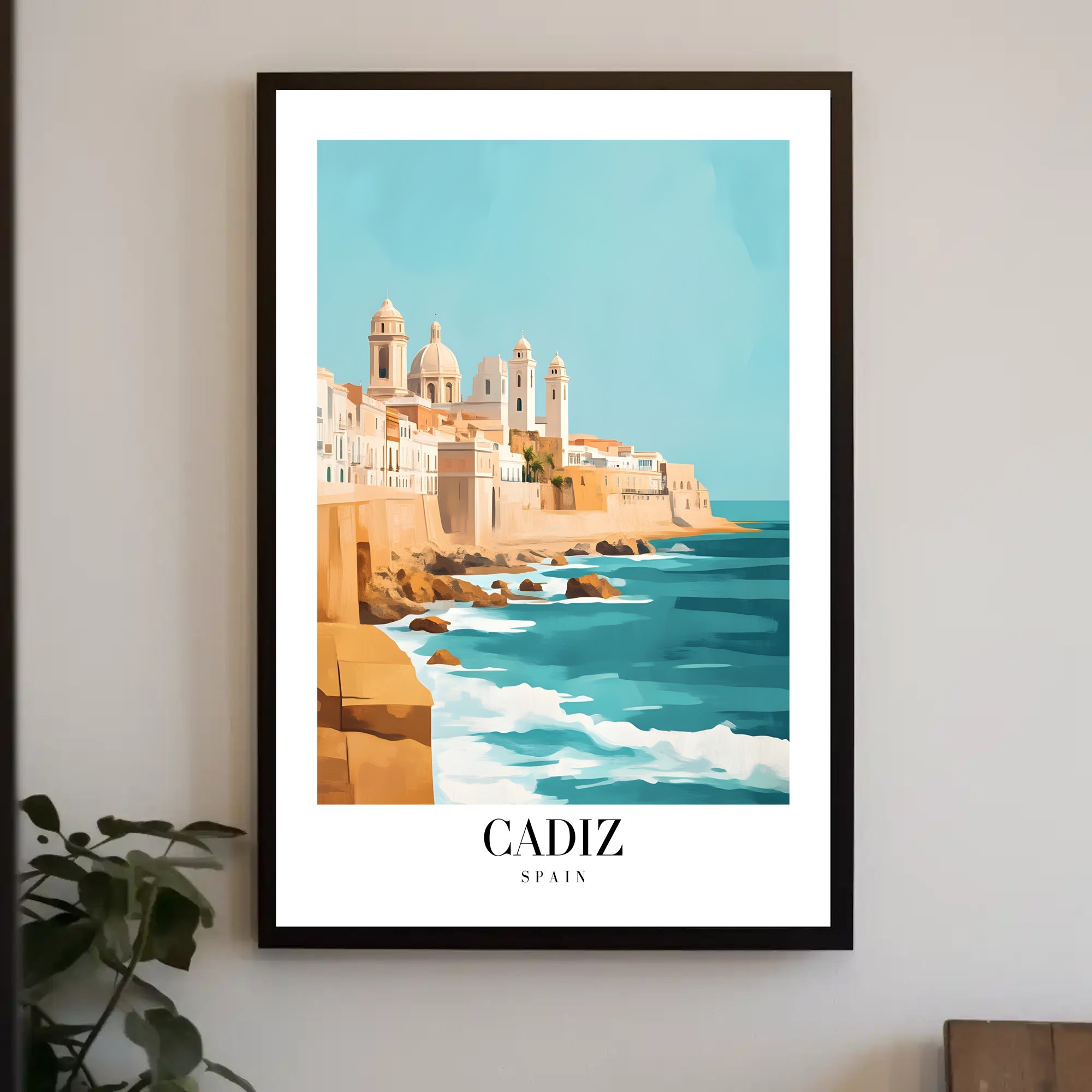Cádiz Coastal Cityscape Illustration: Urban or Cityscape Poster PosterGoat