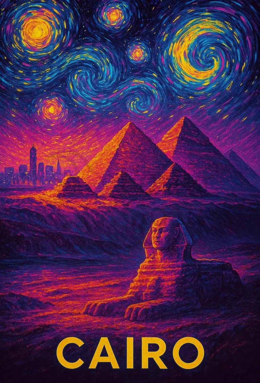 Cairo Skyline with Pyramids Artistic Travel Poster PosterGoat