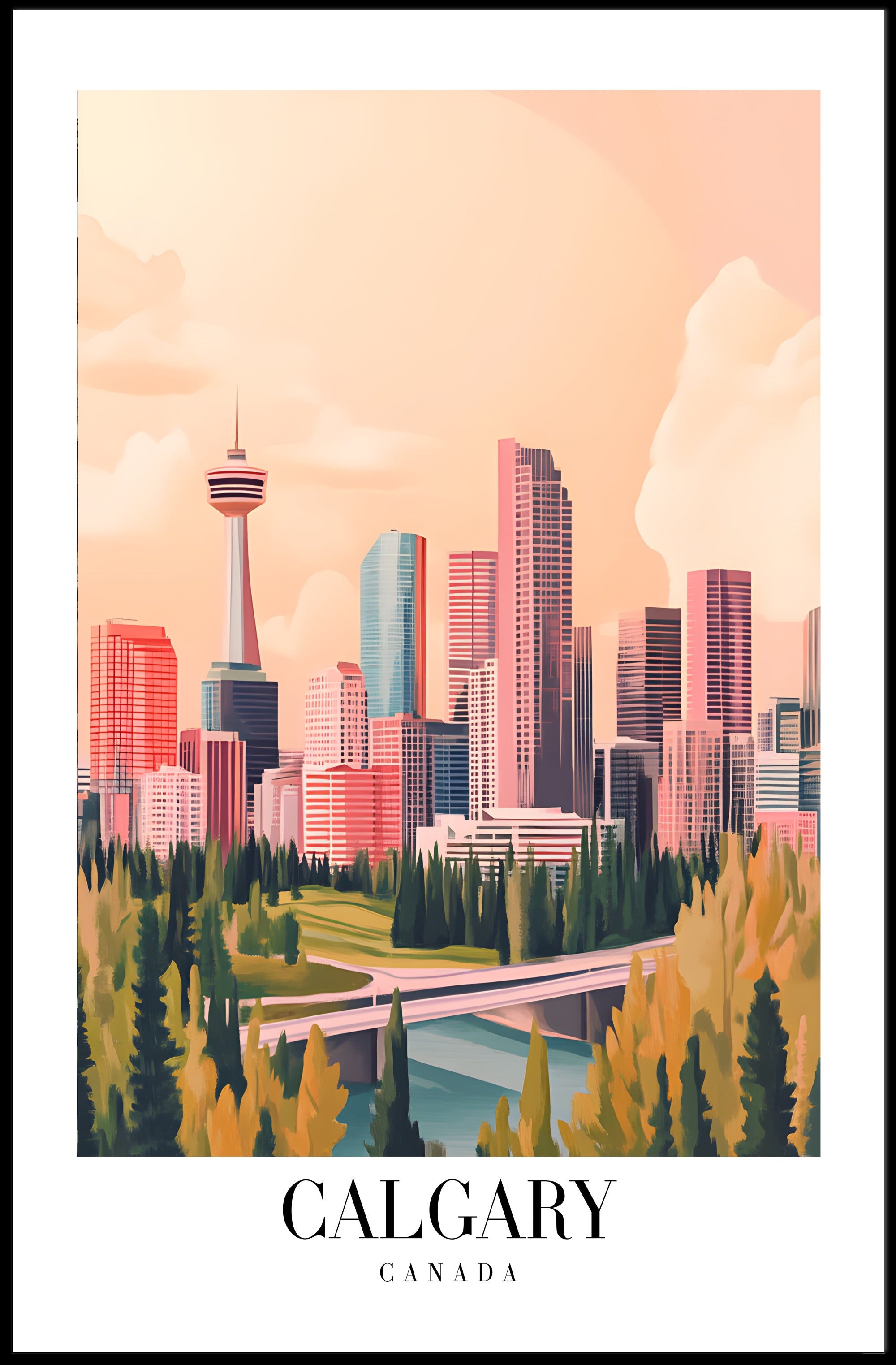 Calgary Skyline Urban Fusion Modern Vintage Cityscape Poster PosterGoat