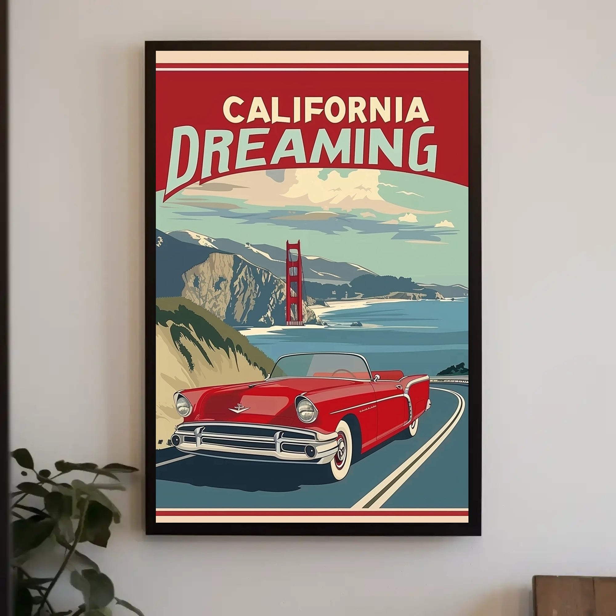 California Dreaming Red Convertible Travel Poster PosterGoat