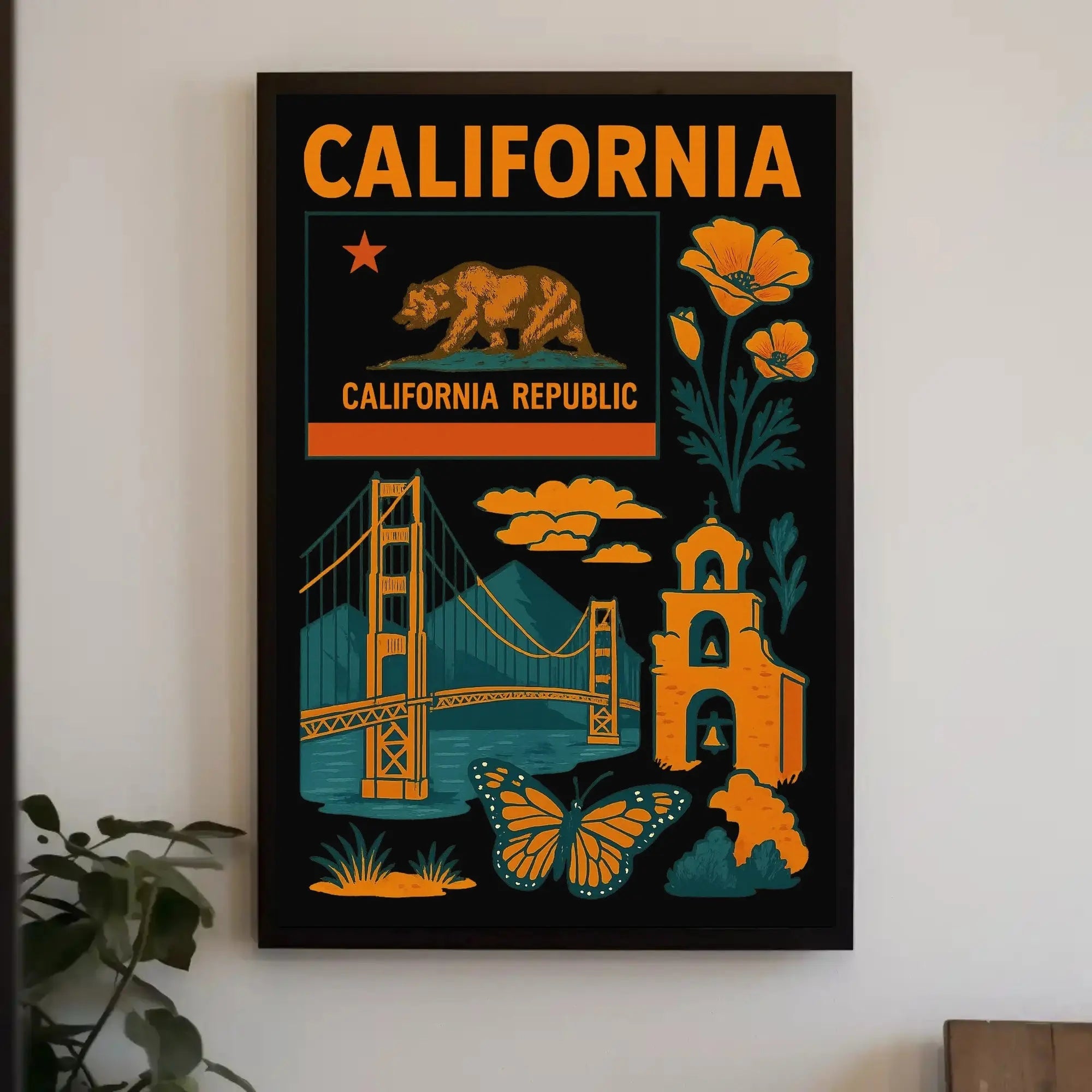 California's Iconic Symbols Vintage Travel Poster PosterGoat