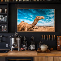 Camel in Desert Landscape with Blue Sky Animal Poster PosterGoat