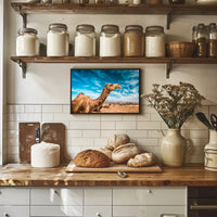 Camel in Desert Landscape with Blue Sky Animal Poster PosterGoat