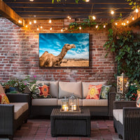 Camel in Desert Landscape with Blue Sky Animal Poster PosterGoat