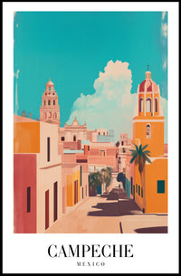Campeche's Vibrant Streets in Artistic Urban or Cityscape Poster PosterGoat