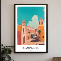 Campeche's Vibrant Streets in Artistic Urban or Cityscape Poster PosterGoat