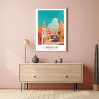 Campeche's Vibrant Streets in Artistic Urban or Cityscape Poster PosterGoat