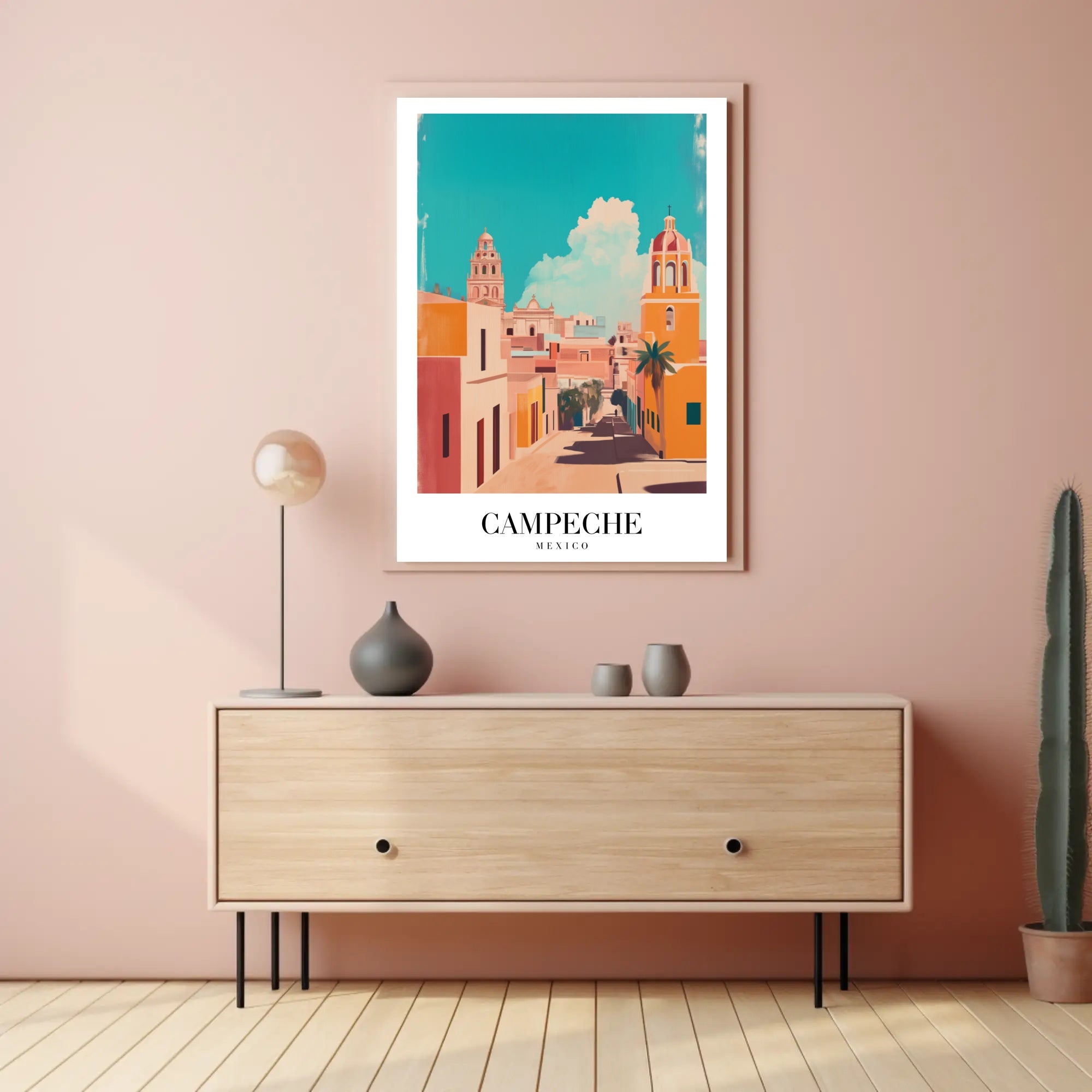 Campeche's Vibrant Streets in Artistic Urban or Cityscape Poster PosterGoat