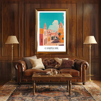 Campeche's Vibrant Streets in Artistic Urban or Cityscape Poster PosterGoat