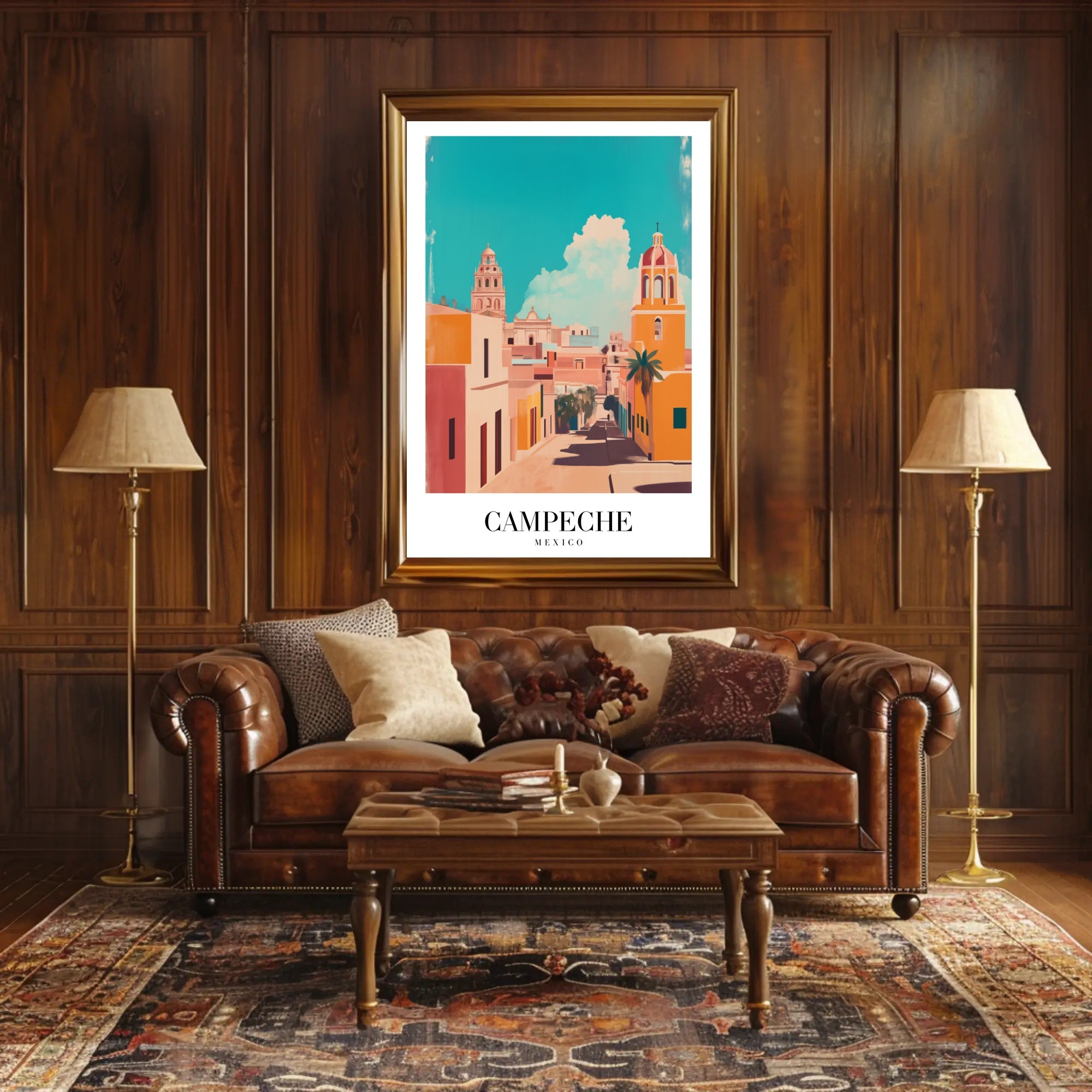 Campeche's Vibrant Streets in Artistic Urban or Cityscape Poster PosterGoat
