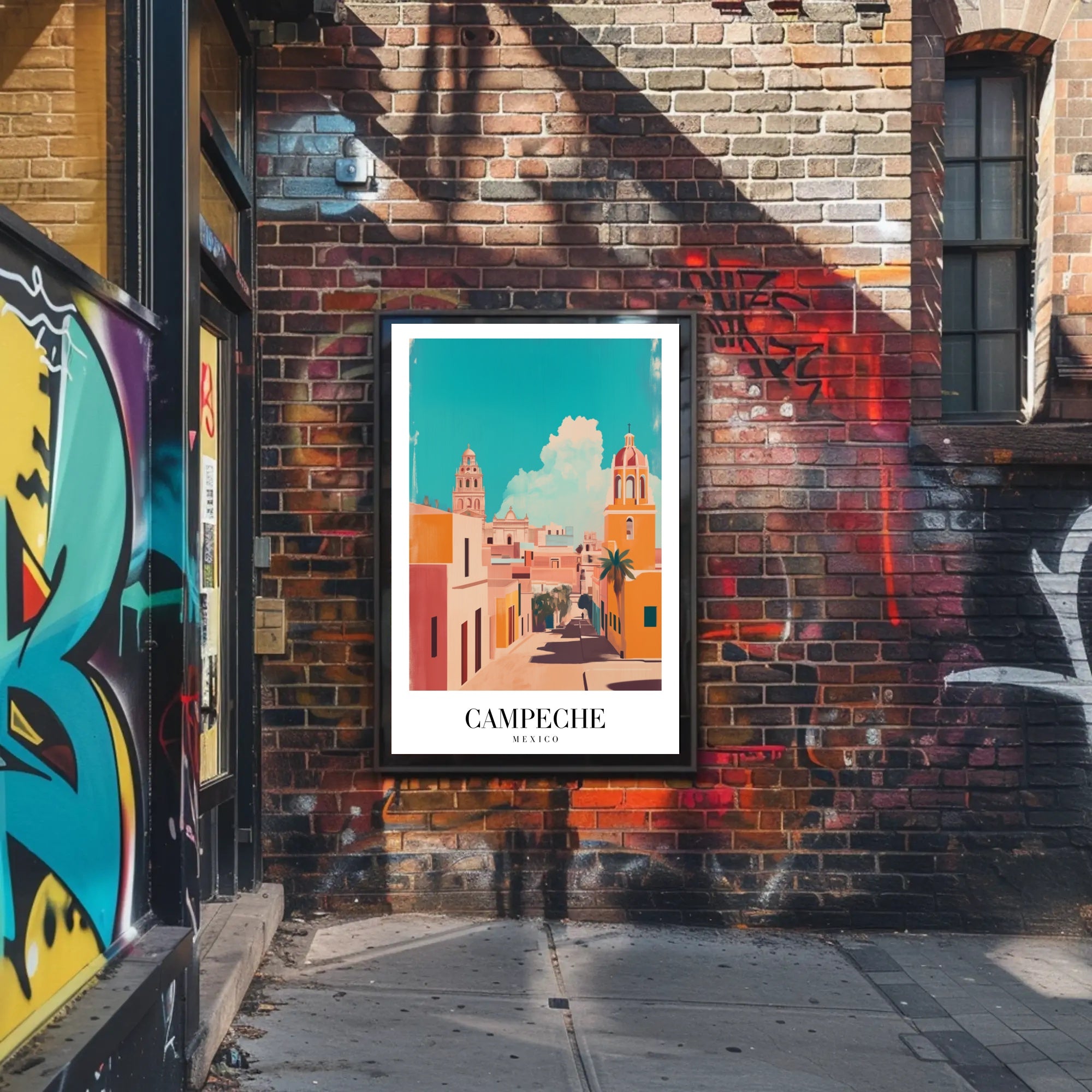 Campeche's Vibrant Streets in Artistic Urban or Cityscape Poster PosterGoat