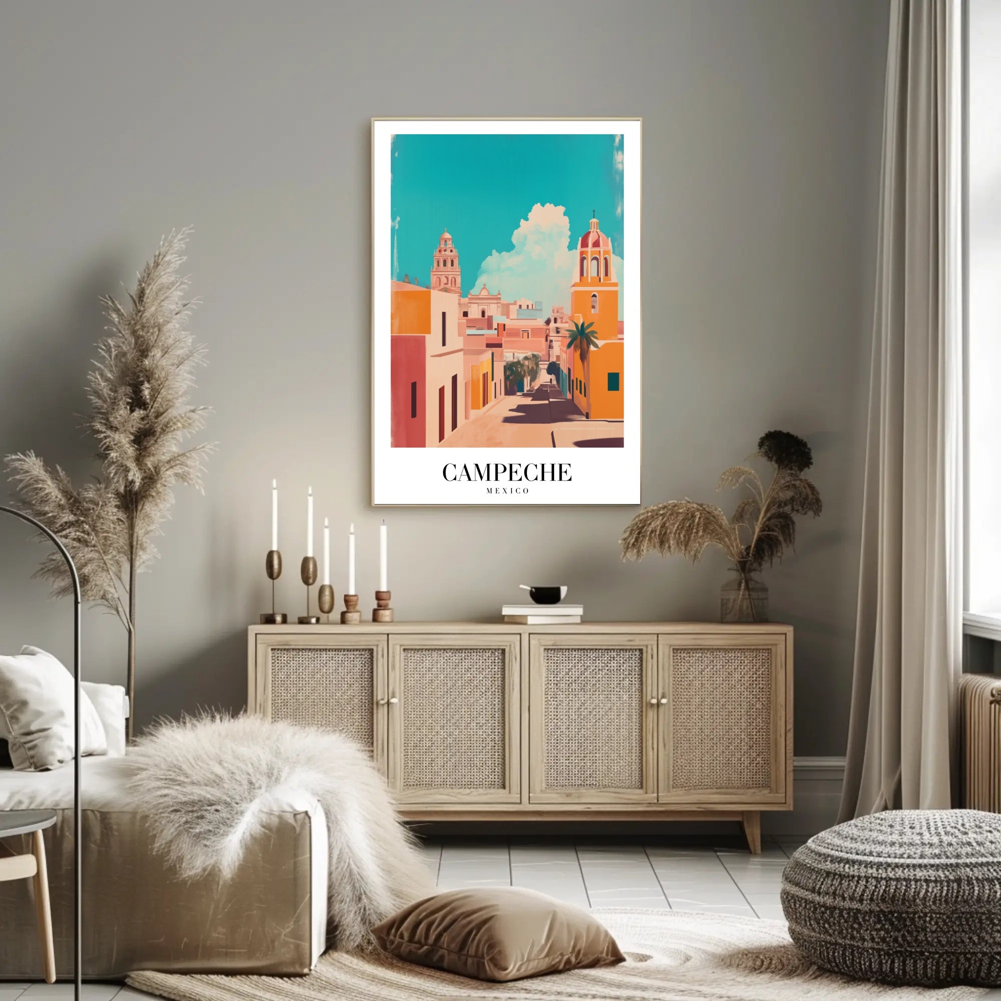 Campeche's Vibrant Streets in Artistic Urban or Cityscape Poster PosterGoat