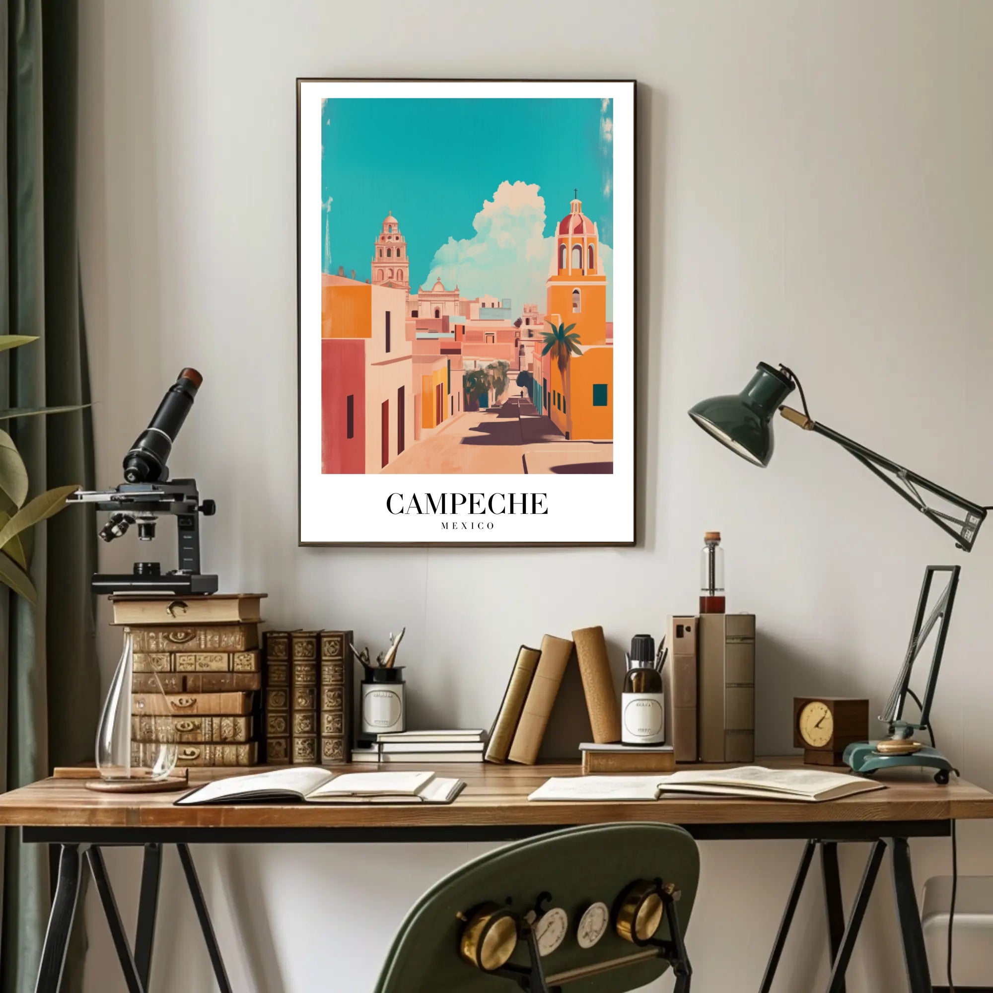 Campeche's Vibrant Streets in Artistic Urban or Cityscape Poster PosterGoat