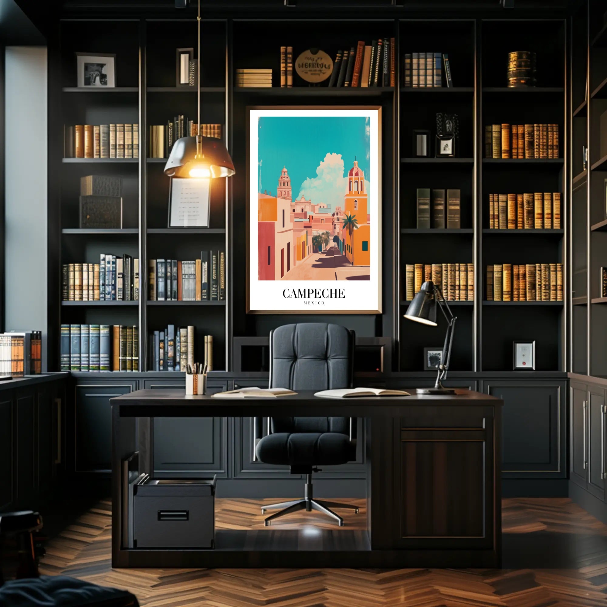 Campeche's Vibrant Streets in Artistic Urban or Cityscape Poster PosterGoat