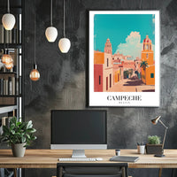 Campeche's Vibrant Streets in Artistic Urban or Cityscape Poster PosterGoat