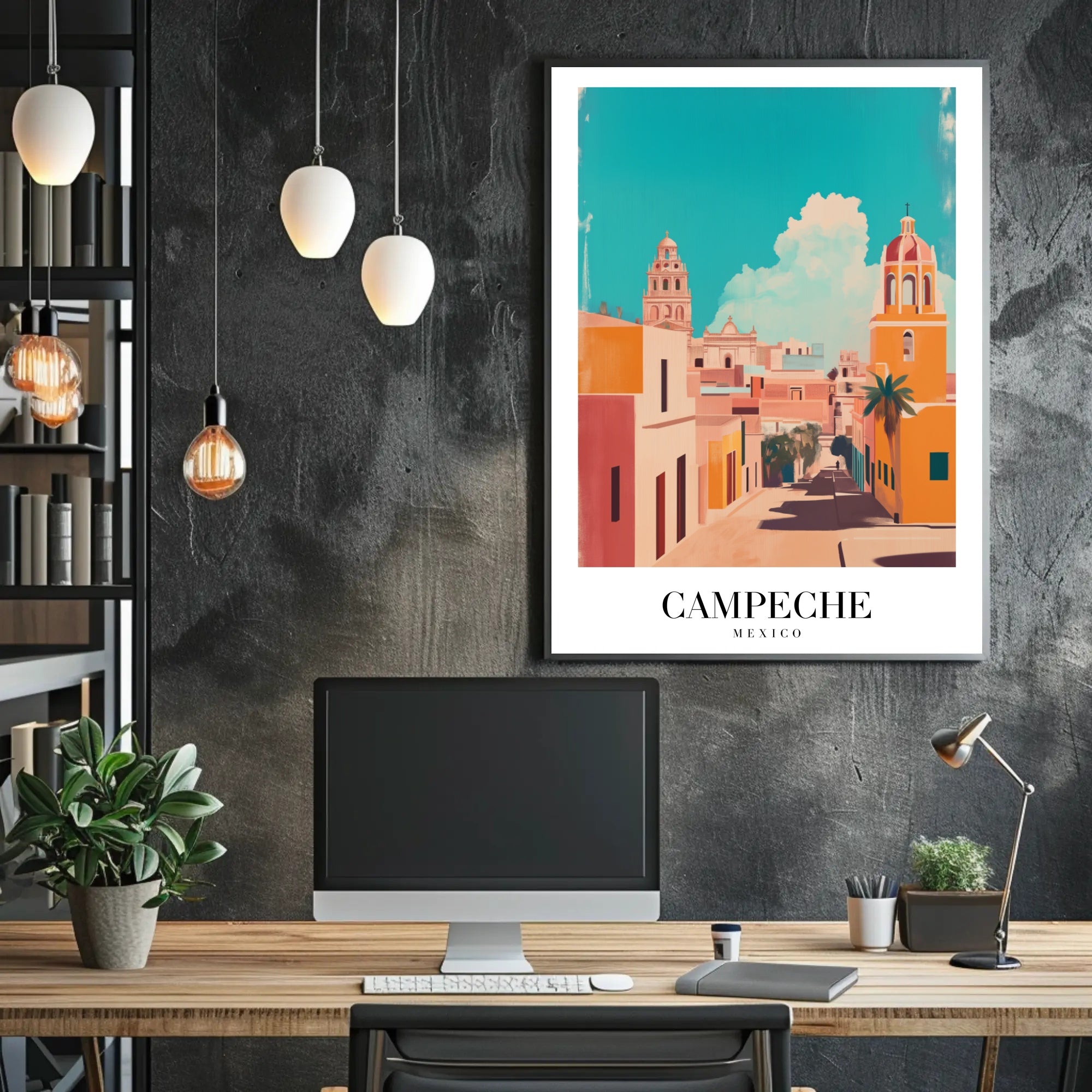 Campeche's Vibrant Streets in Artistic Urban or Cityscape Poster PosterGoat