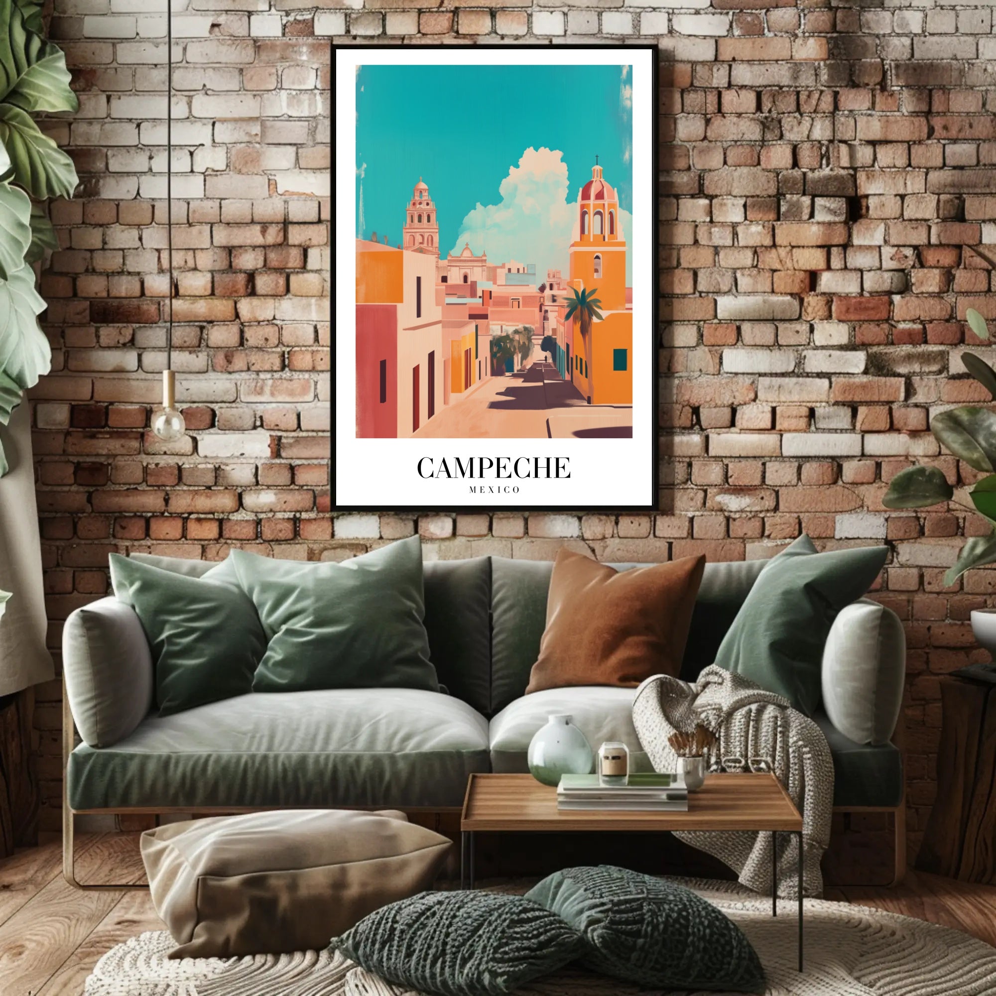Campeche's Vibrant Streets in Artistic Urban or Cityscape Poster PosterGoat