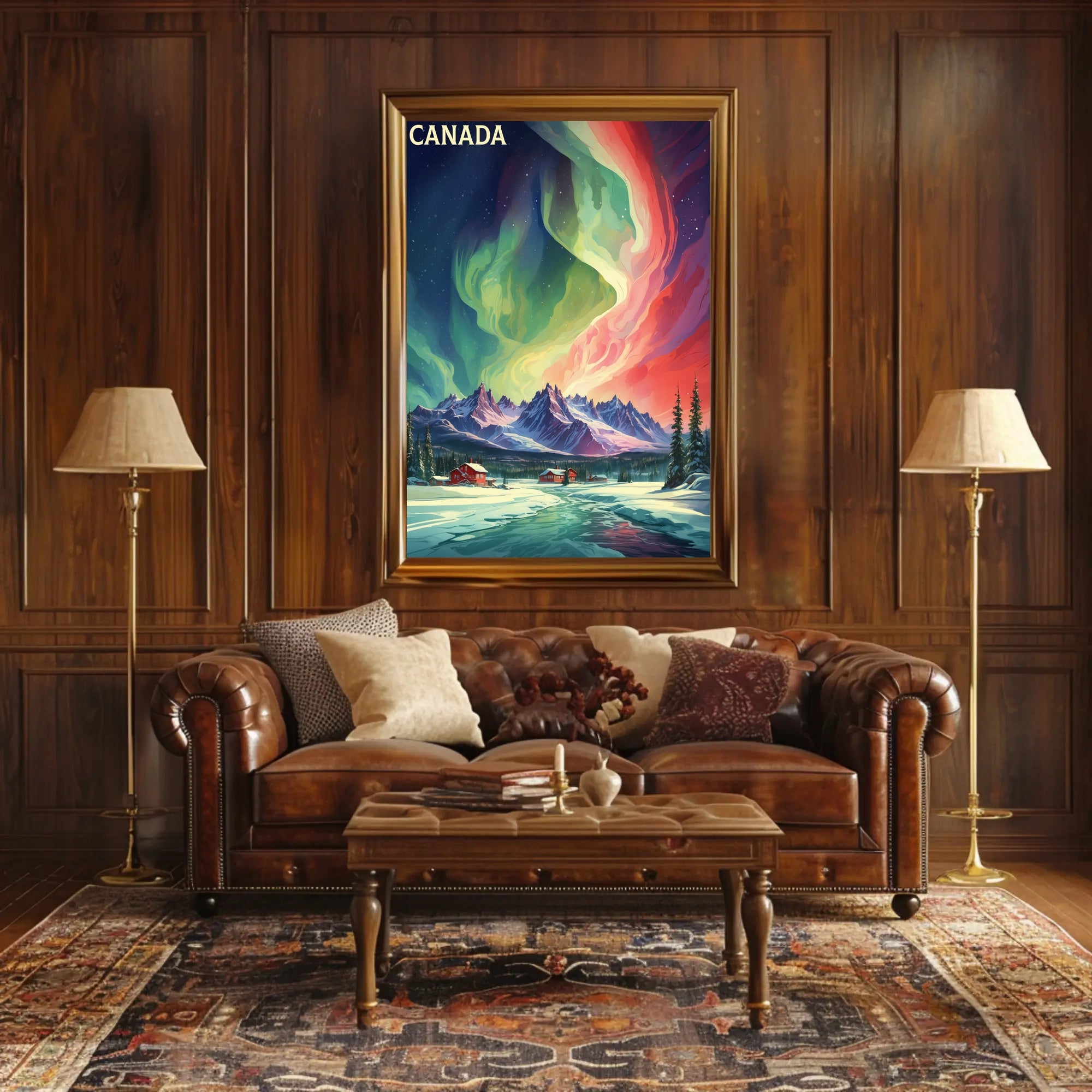 Canadian Winter Auroras Artistic Travel Poster PosterGoat