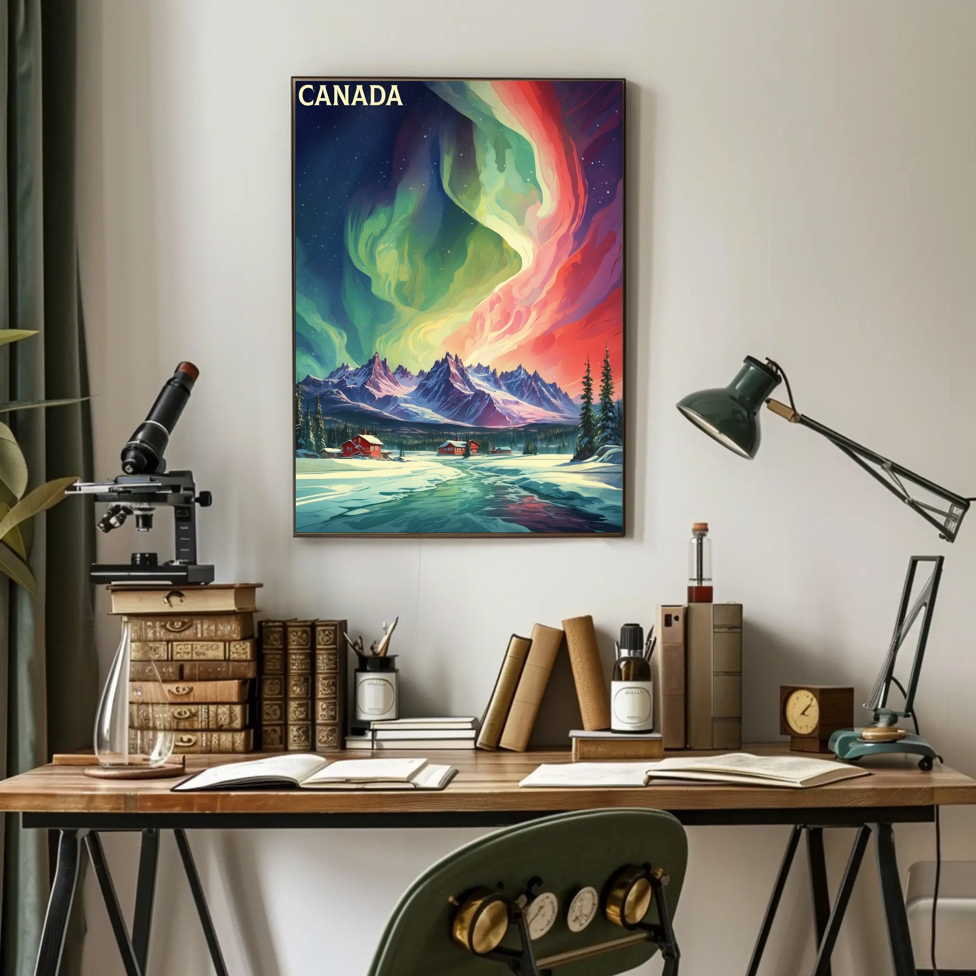 Canadian Winter Auroras Artistic Travel Poster PosterGoat