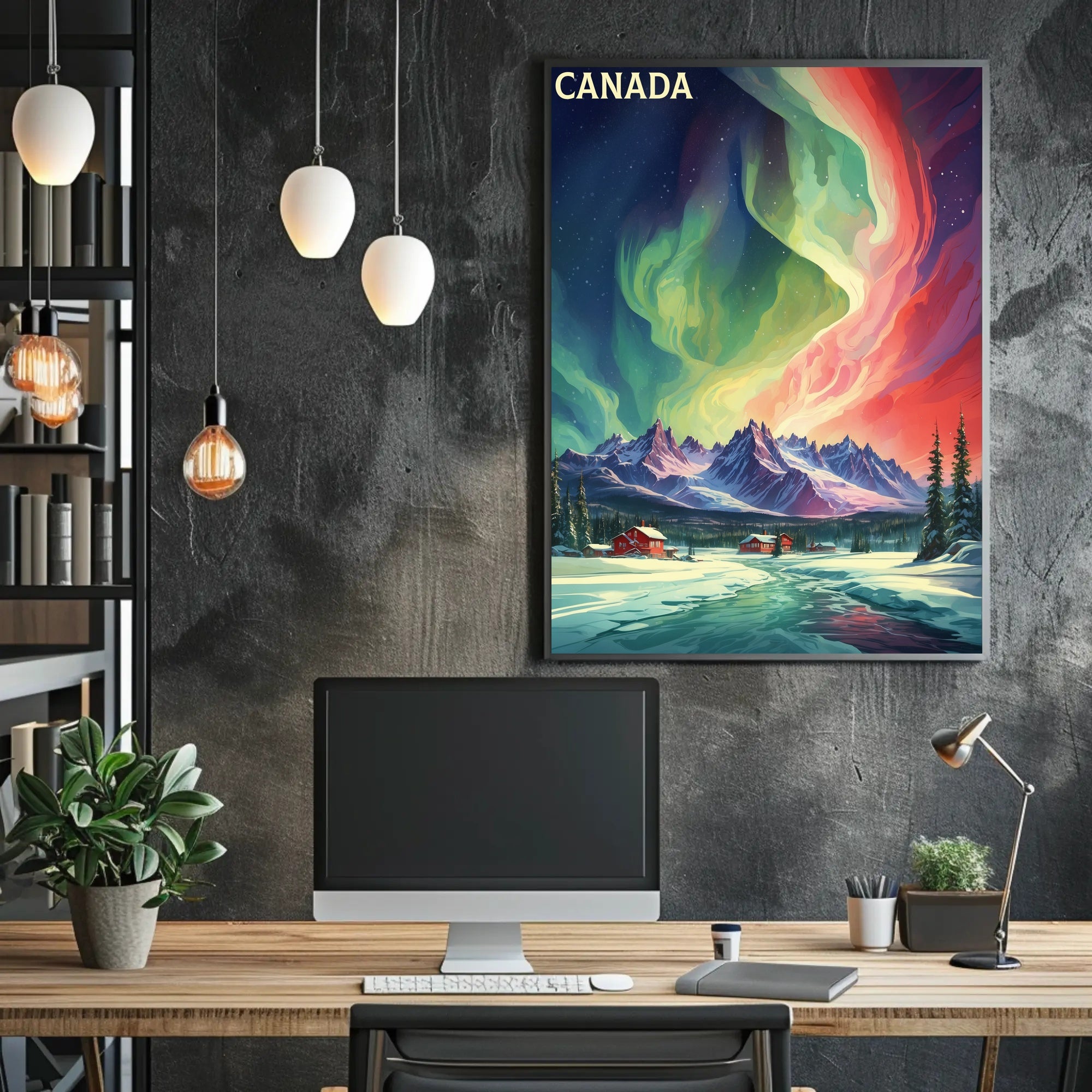 Canadian Winter Auroras Artistic Travel Poster PosterGoat