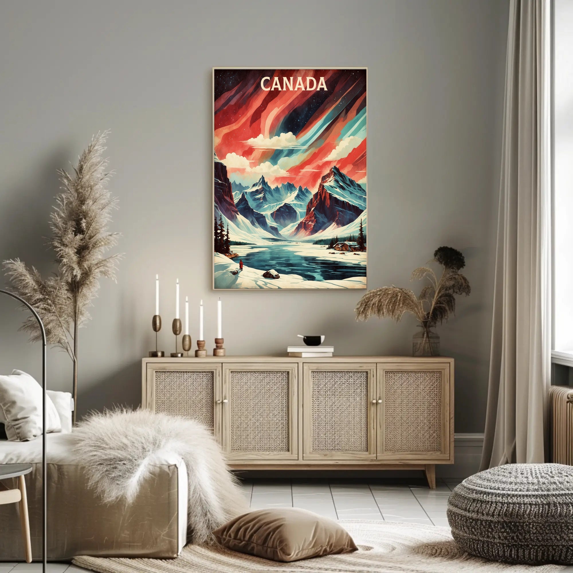 Canadian Winter Landscape with Northern Lights National Park Poster PosterGoat