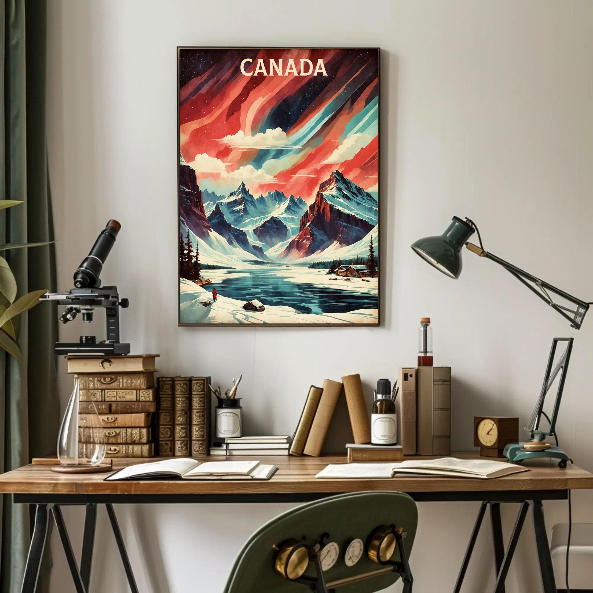 Canadian Winter Landscape with Northern Lights National Park Poster PosterGoat