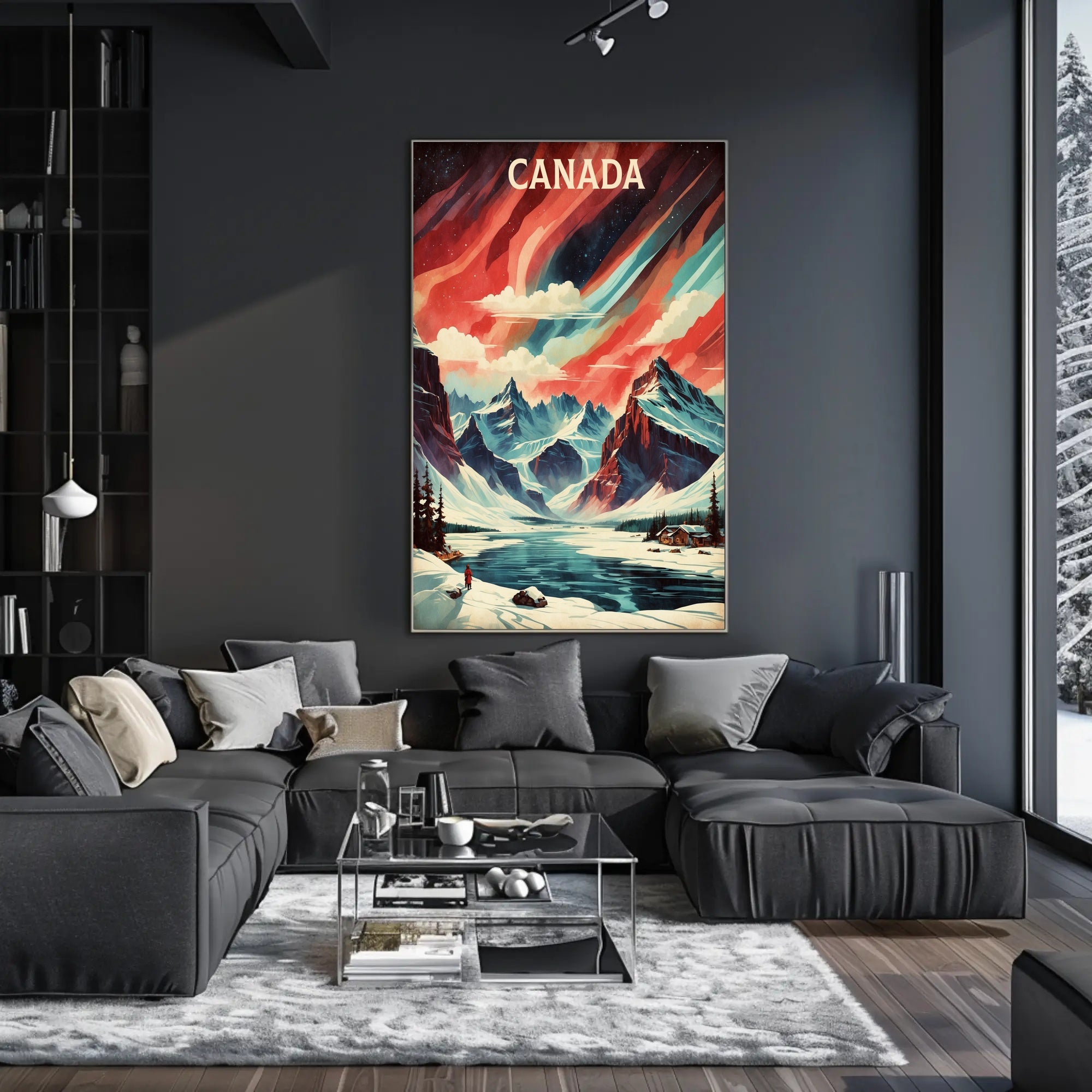 Canadian Winter Landscape with Northern Lights National Park Poster PosterGoat