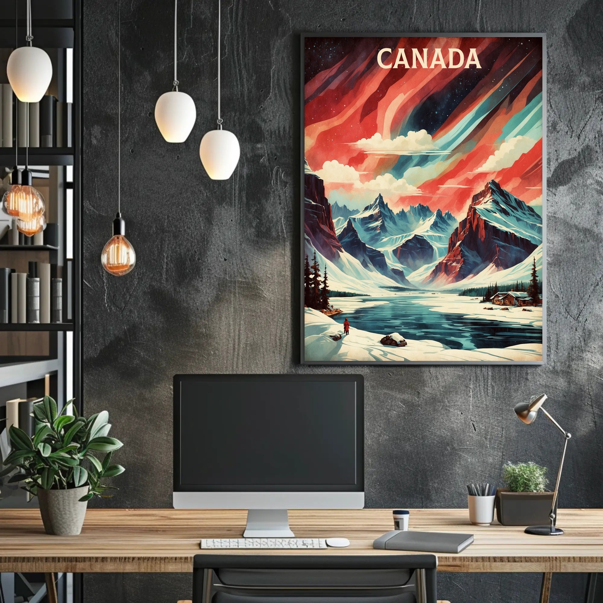 Canadian Winter Landscape with Northern Lights National Park Poster PosterGoat