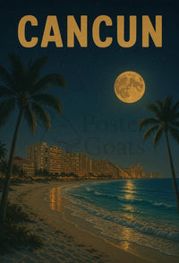Cancun Night Beach Scene Travel Poster PosterGoat