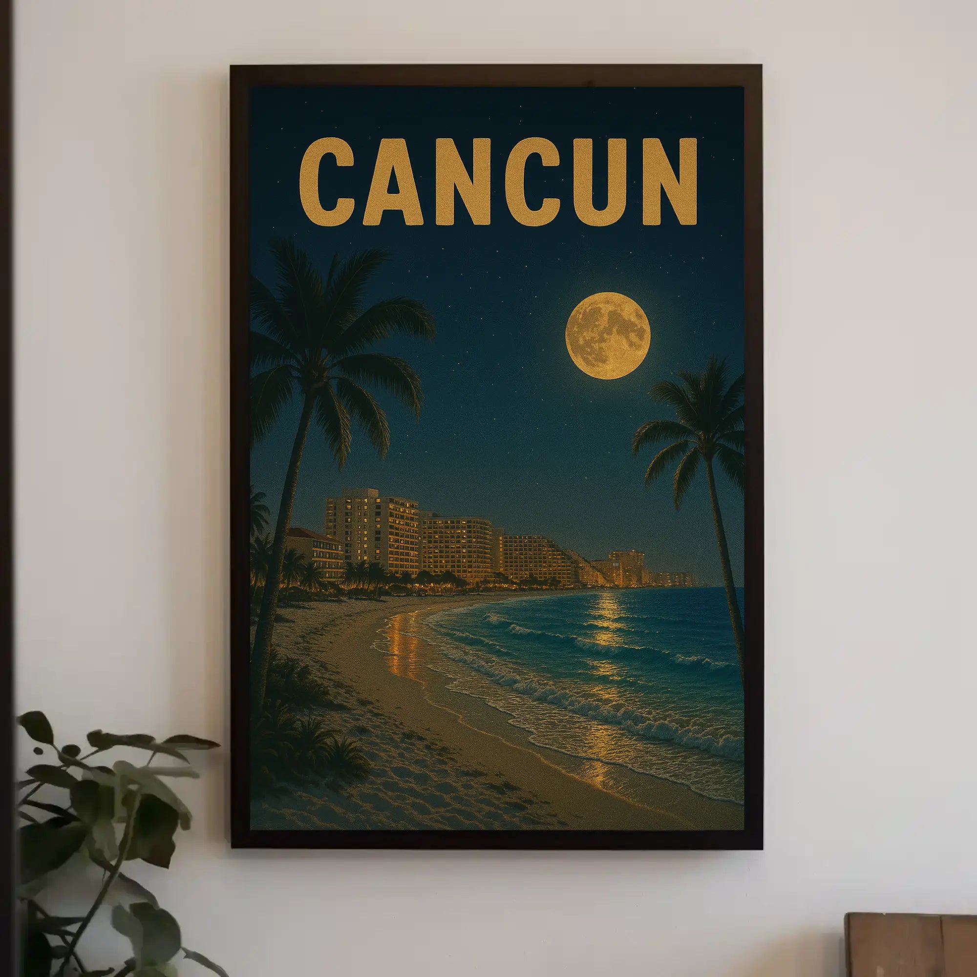 Cancun Night Beach Scene Travel Poster PosterGoat
