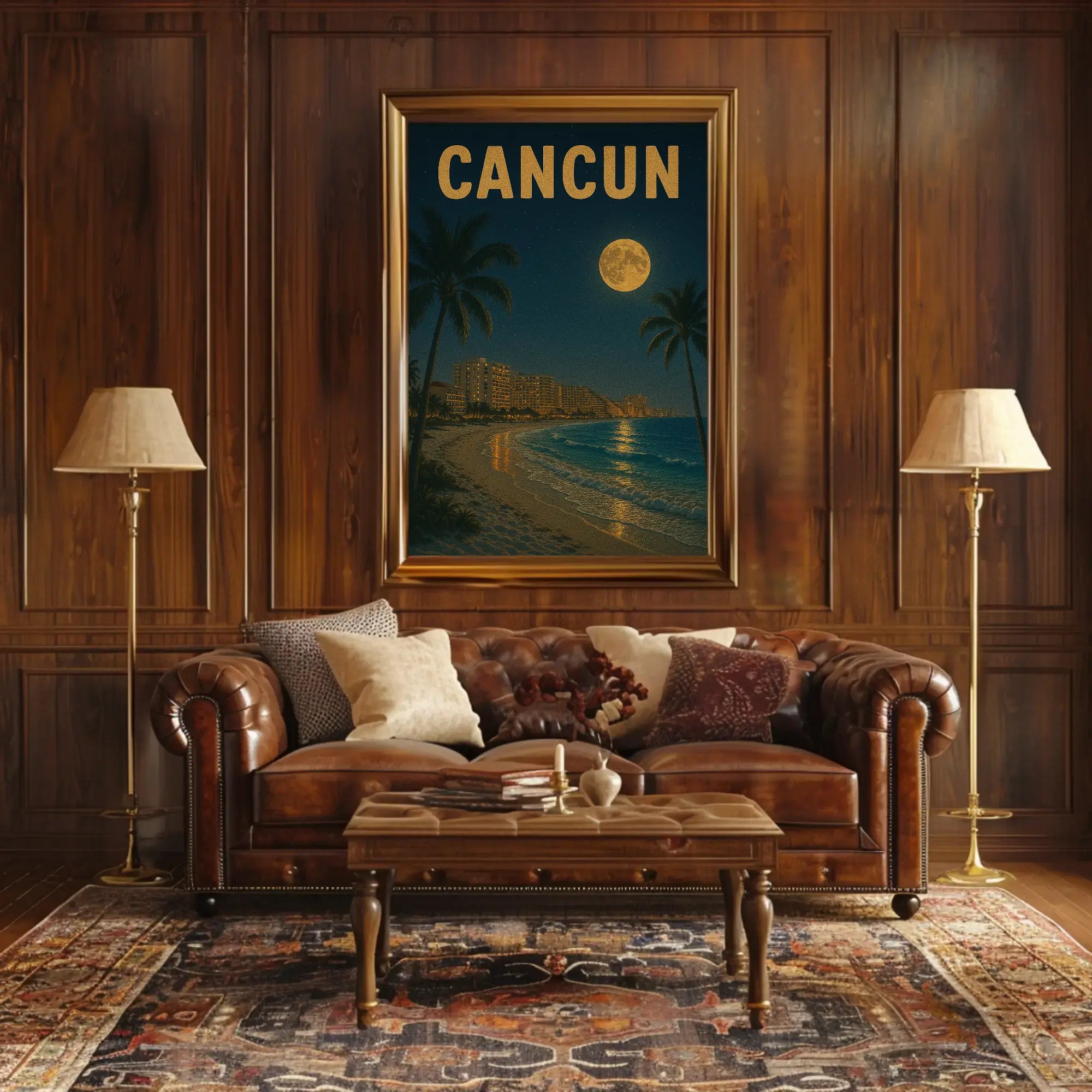 Cancun Night Beach Scene Travel Poster PosterGoat