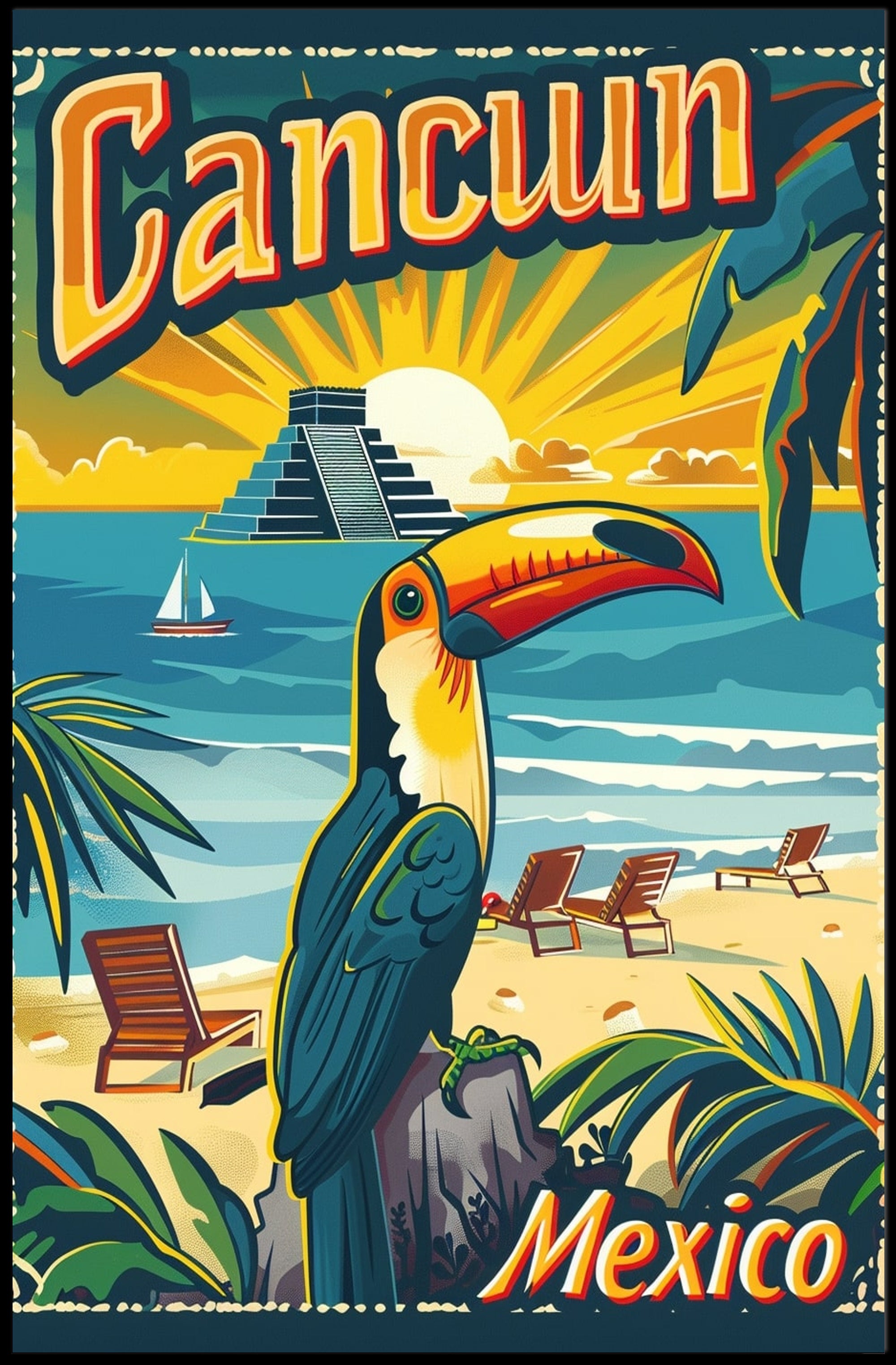 Cancun Tropical Escape Vintage Travel Advertisement PosterGoat