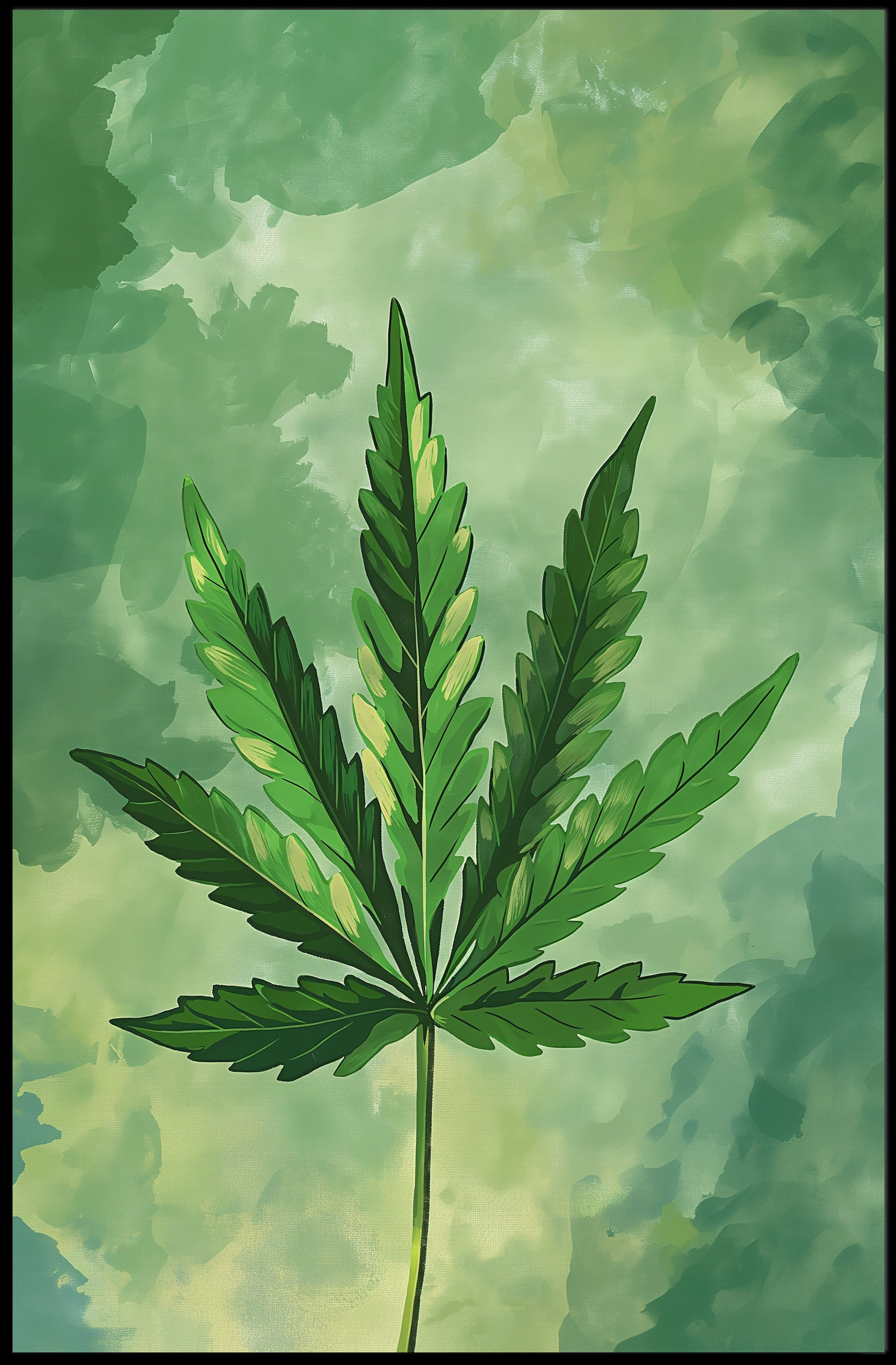 Cannabis Leaf Art on Earthy Green Background - Abstract or Artistic Poster PosterGoat