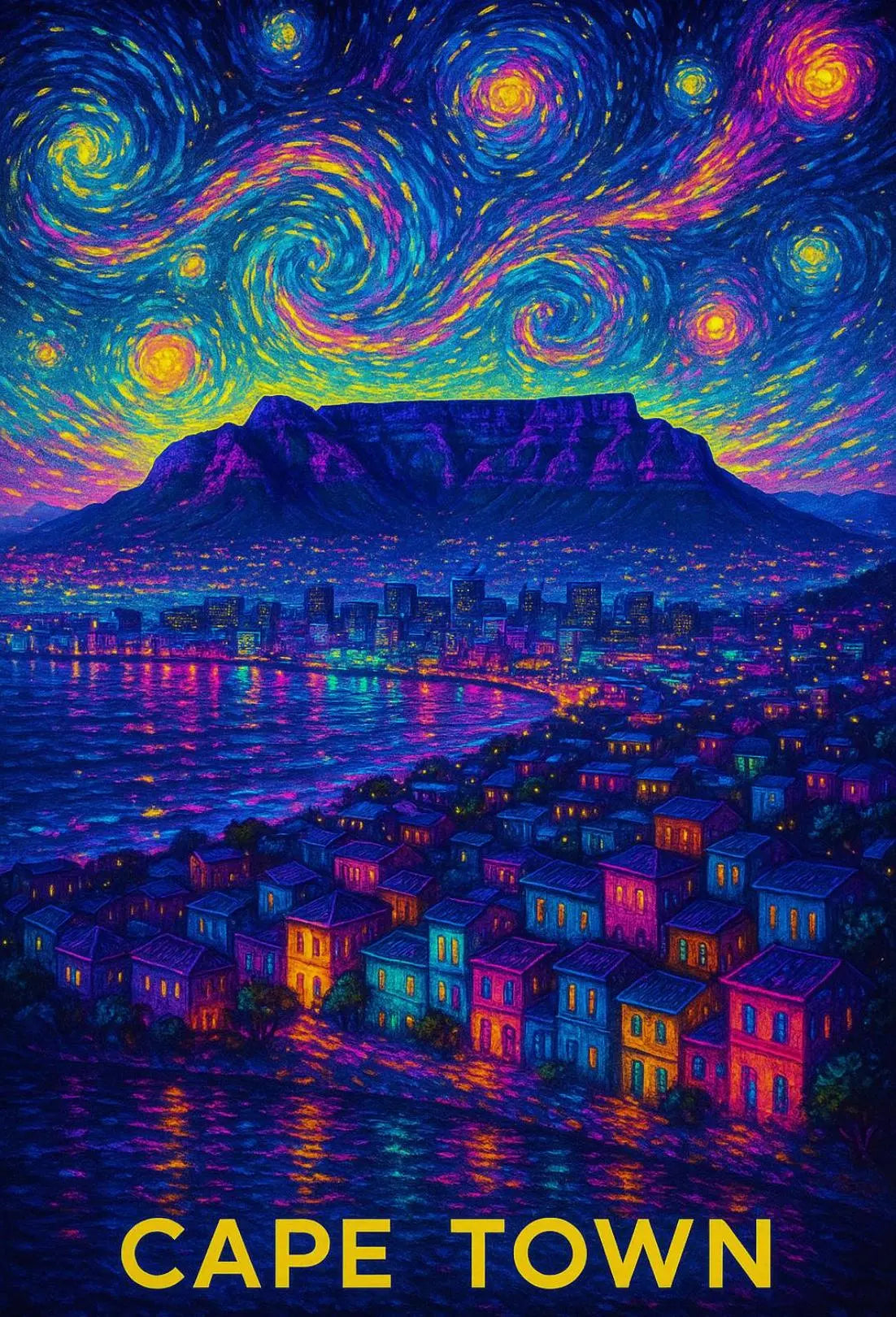 Cape Town Cityscape Impressionist Art Travel Poster PosterGoat