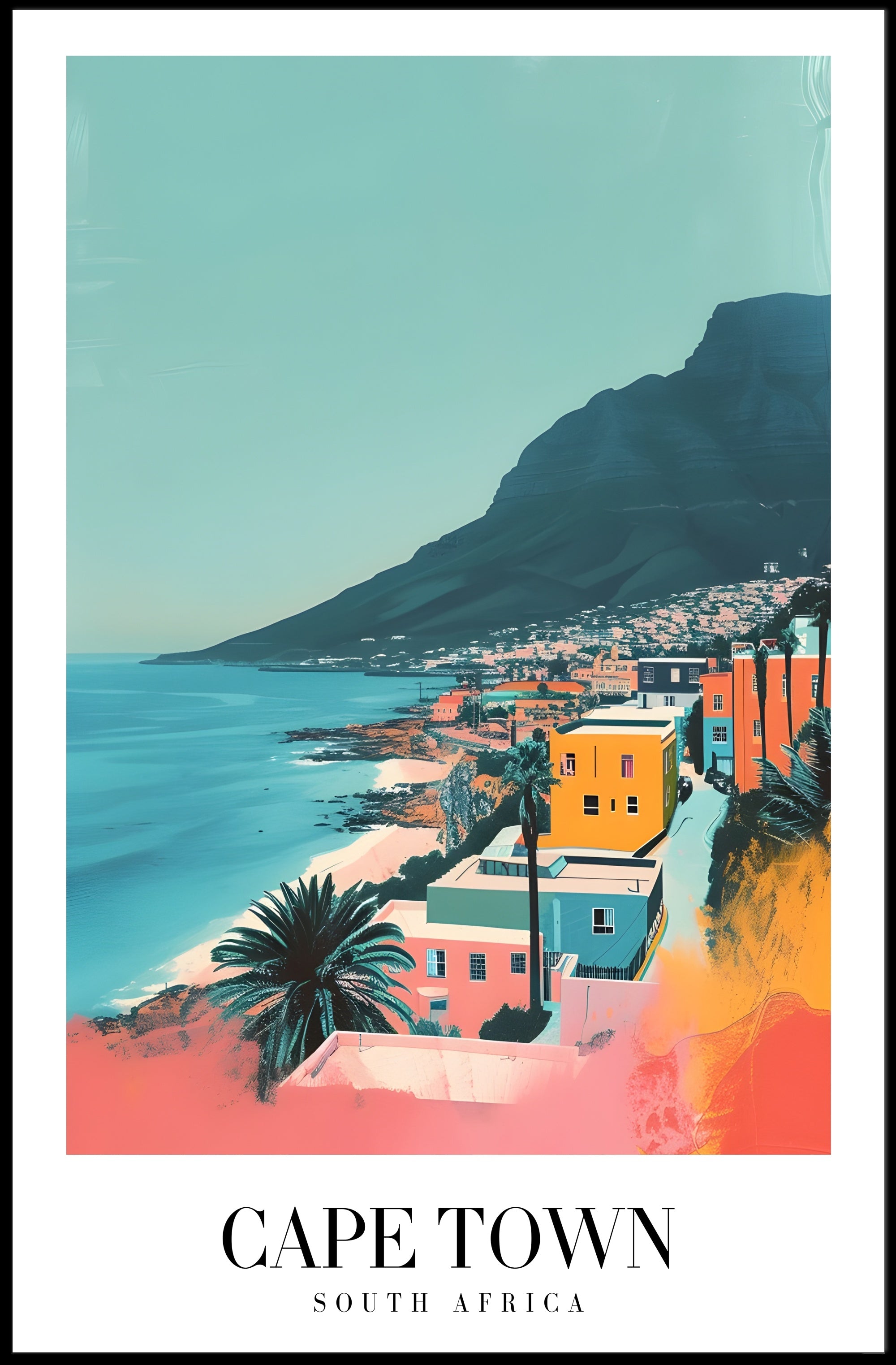 Cape Town Coastal Cityscape Illustration Travel Poster PosterGoat