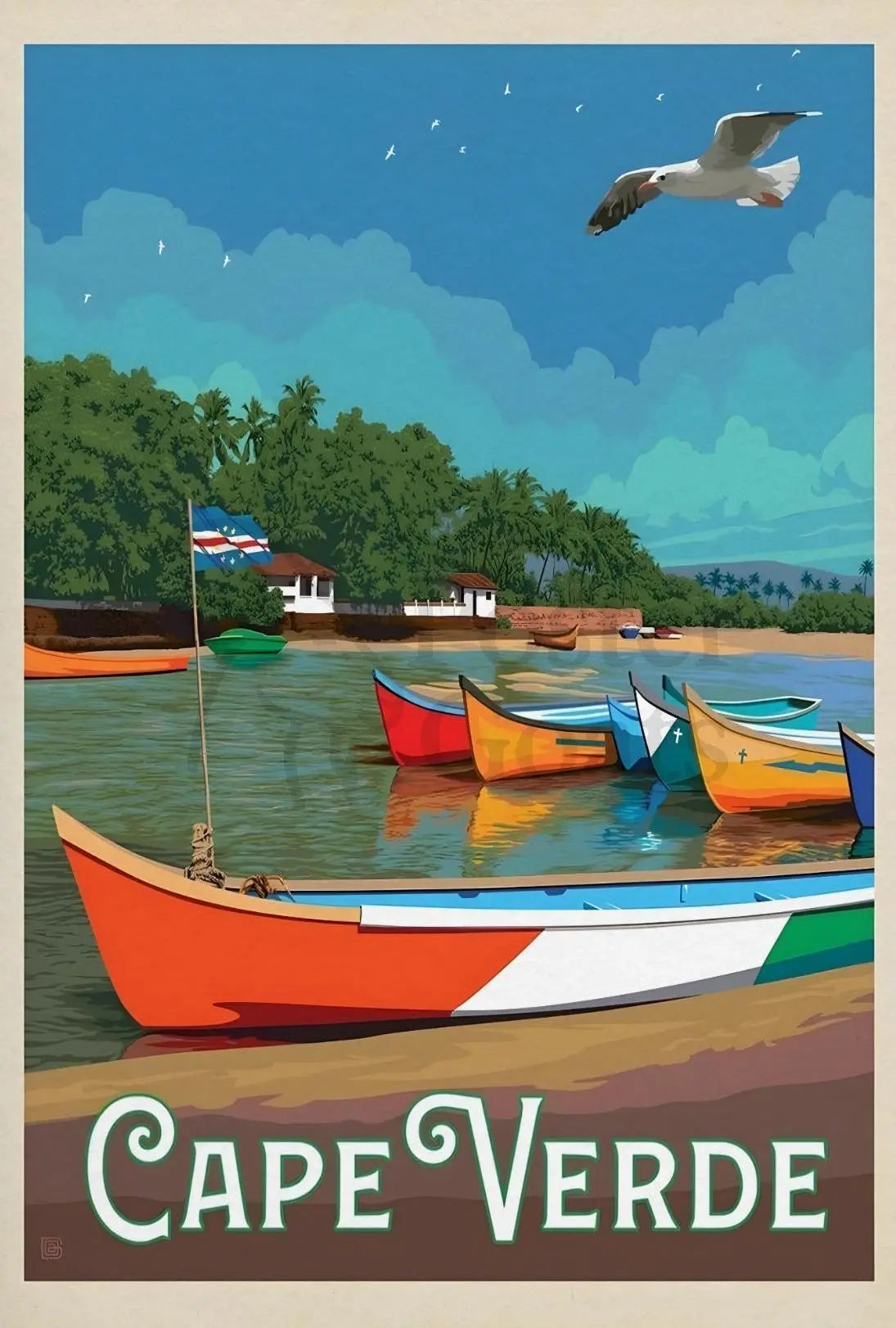 Cape Verde Coastal Scene Retro Travel Poster PosterGoat