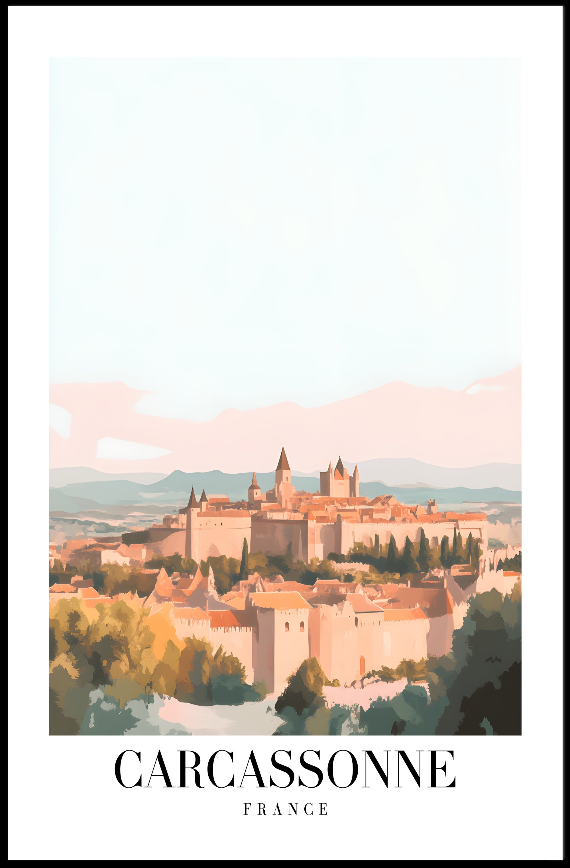 Carcassonne Medieval Cityscape in Vintage Travel Poster PosterGoat