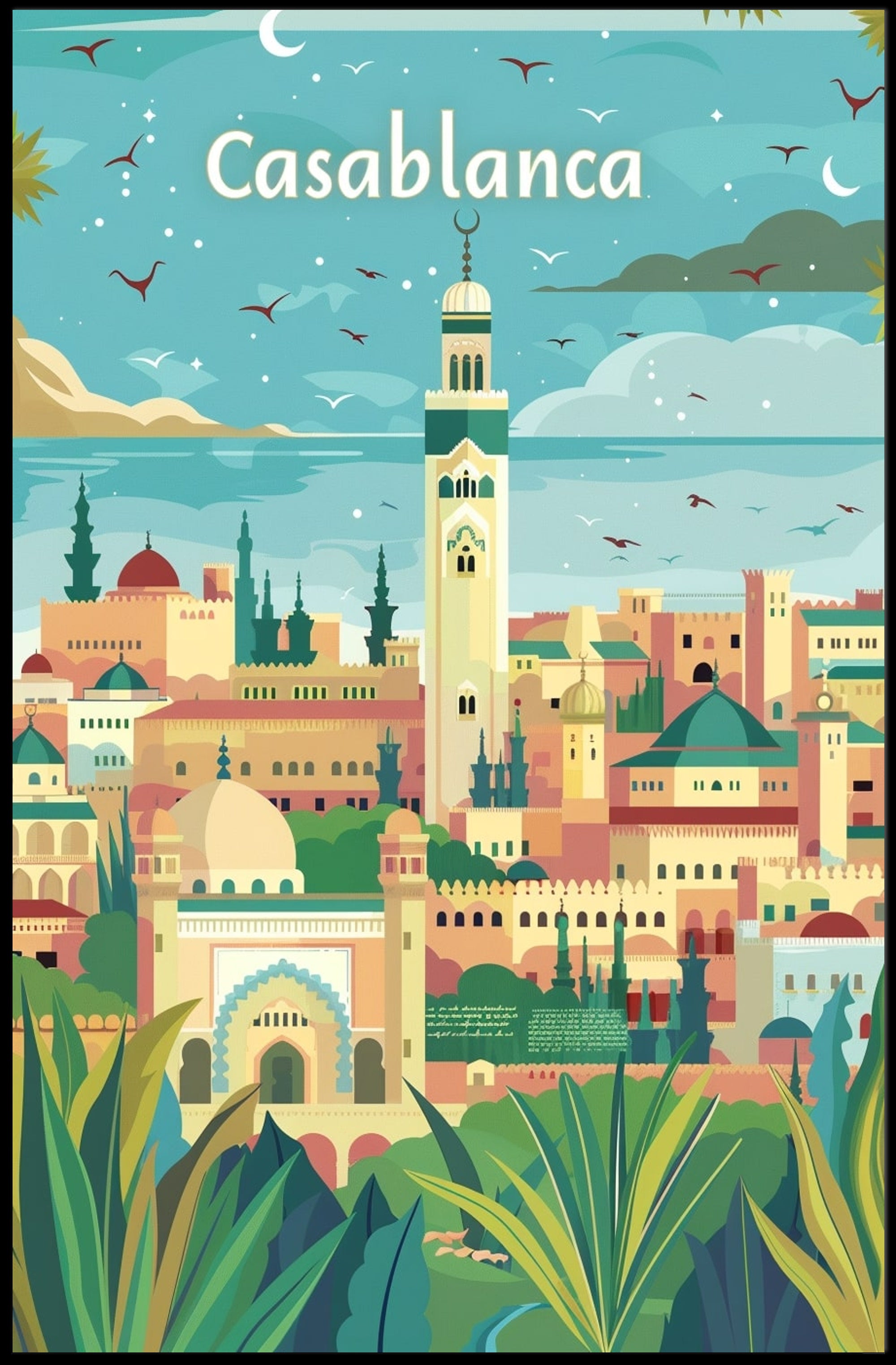 Casablanca Cityscape Illustration Captures Moroccan Cultural Richness Poster PosterGoat