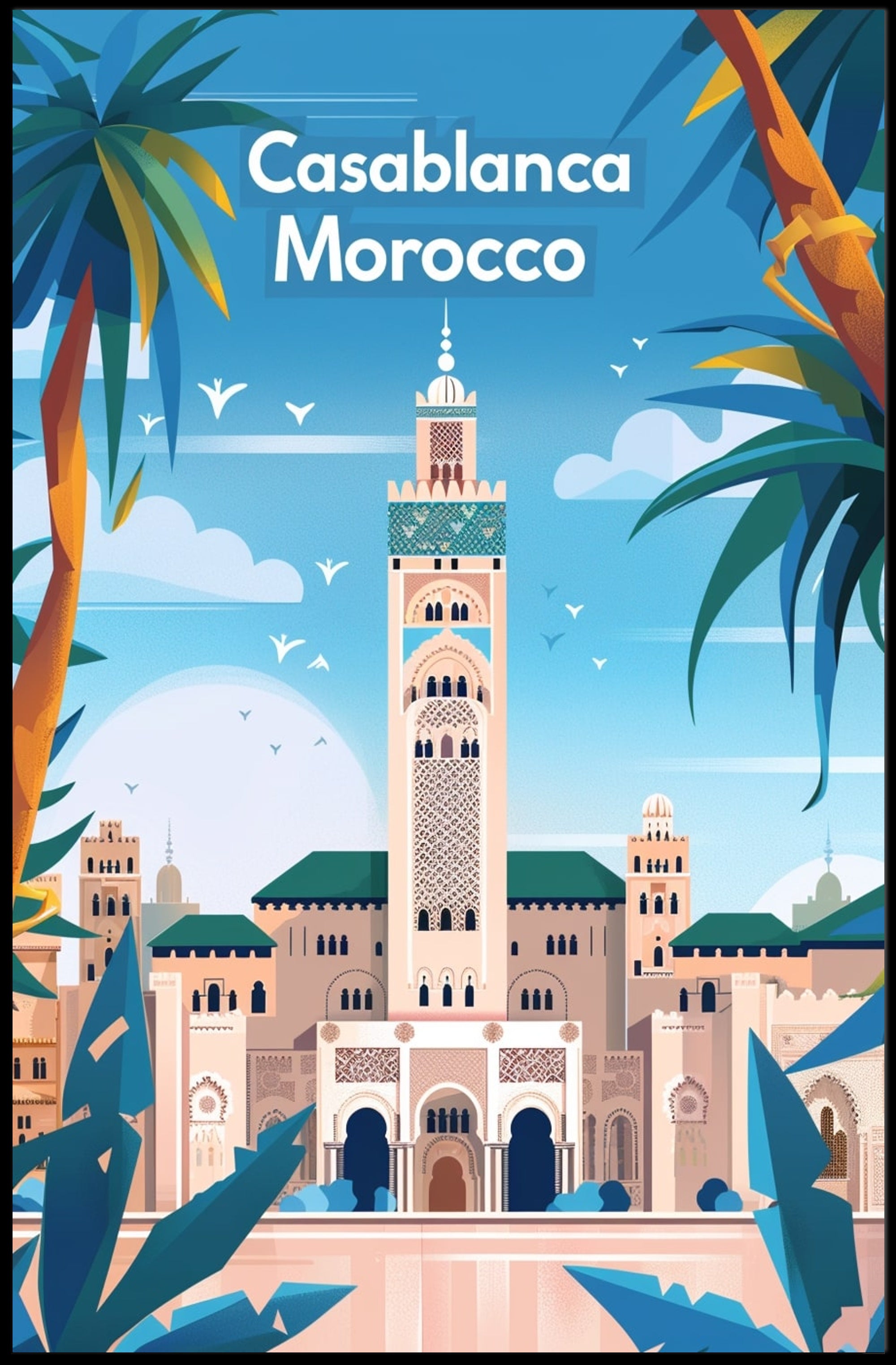 Casablanca Mosque Travel Poster PosterGoat