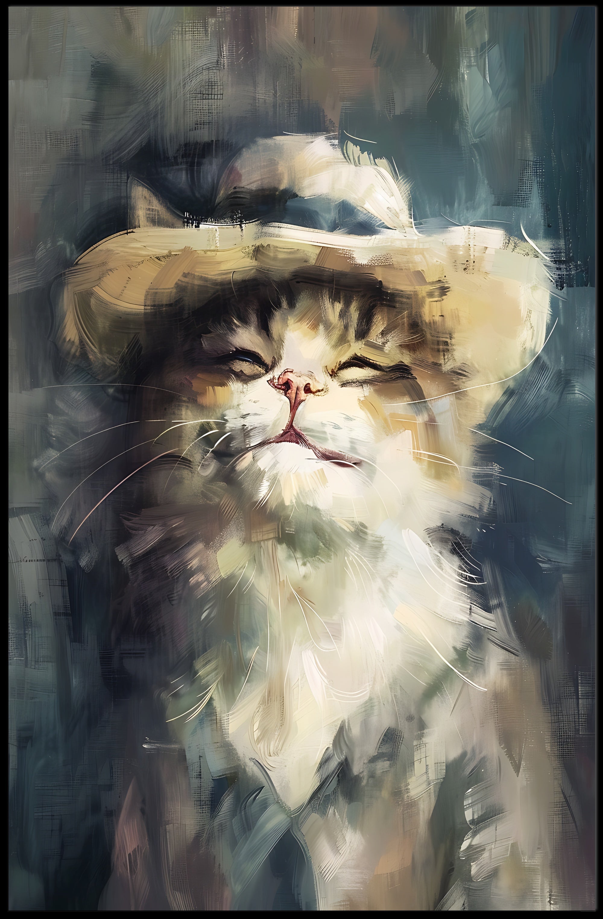 Cat in Straw Hat: Charming Animal Poster PosterGoat