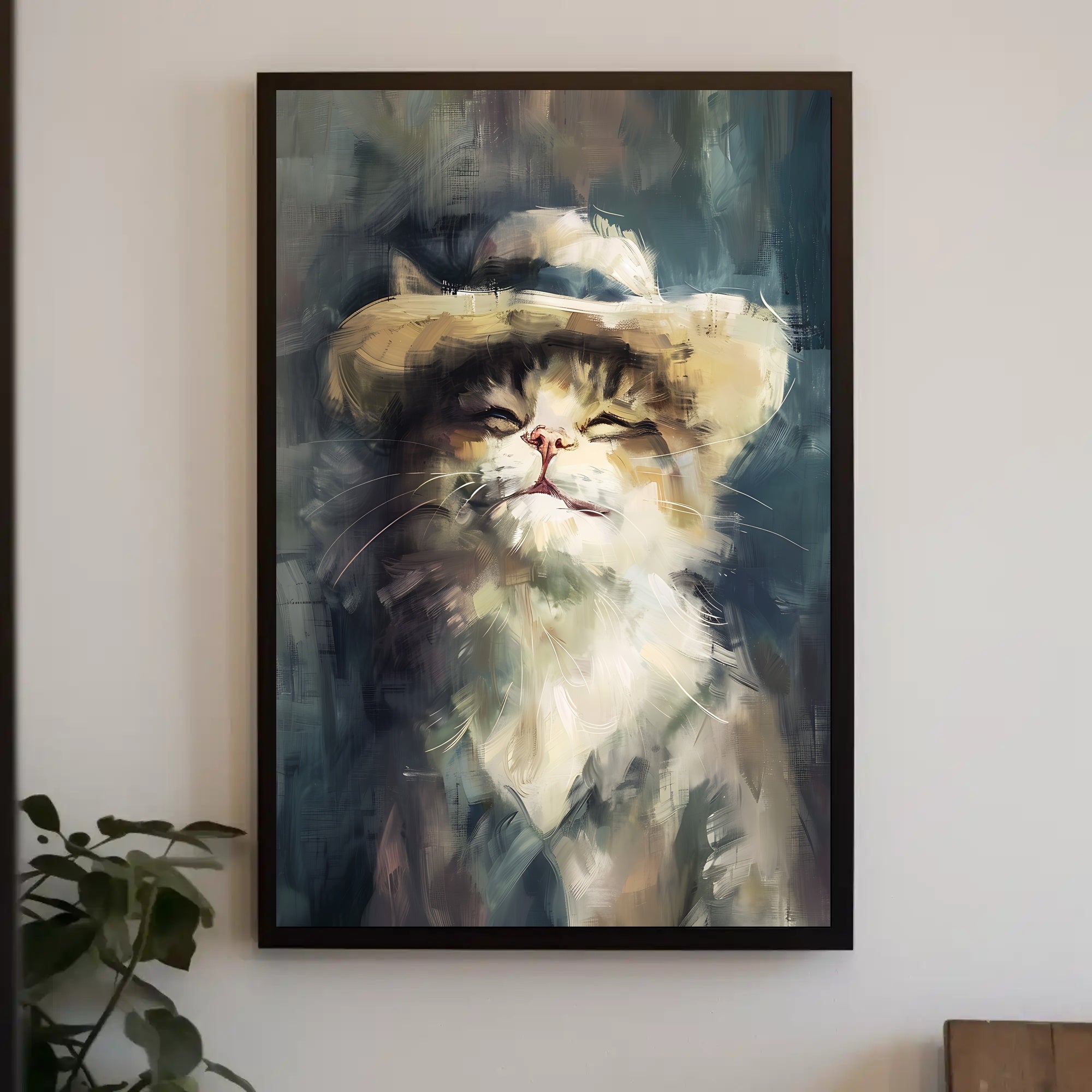Cat in Straw Hat: Charming Animal Poster PosterGoat