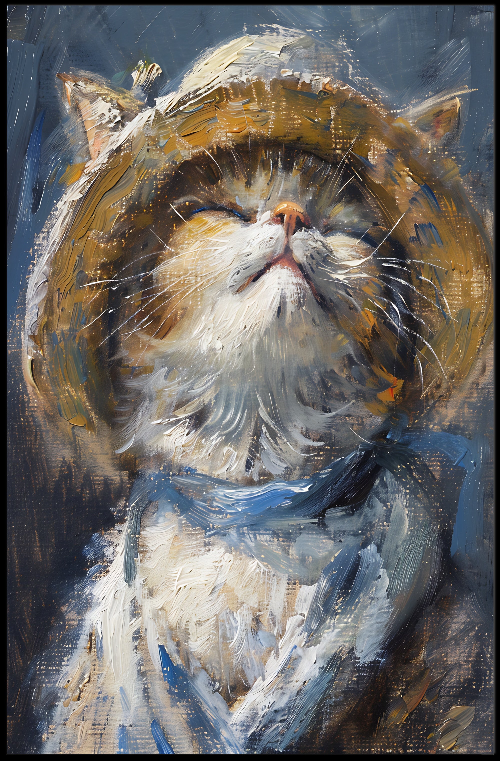 Cat in Straw Hat: Impressionistic Animal Poster PosterGoat