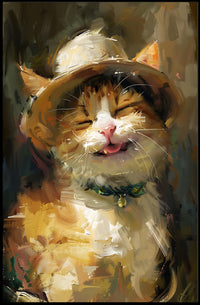Cat in a Straw Hat Abstract Artistic Poster PosterGoat
