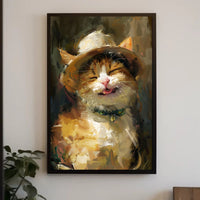 Cat in a Straw Hat Abstract Artistic Poster PosterGoat