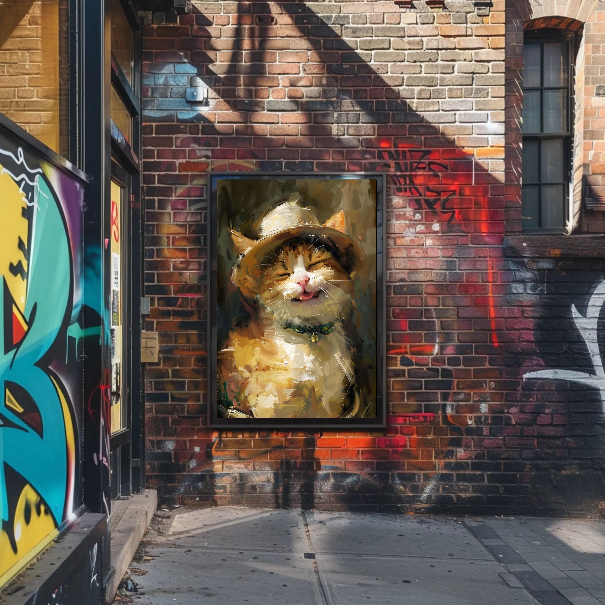 Cat in a Straw Hat Abstract Artistic Poster PosterGoat